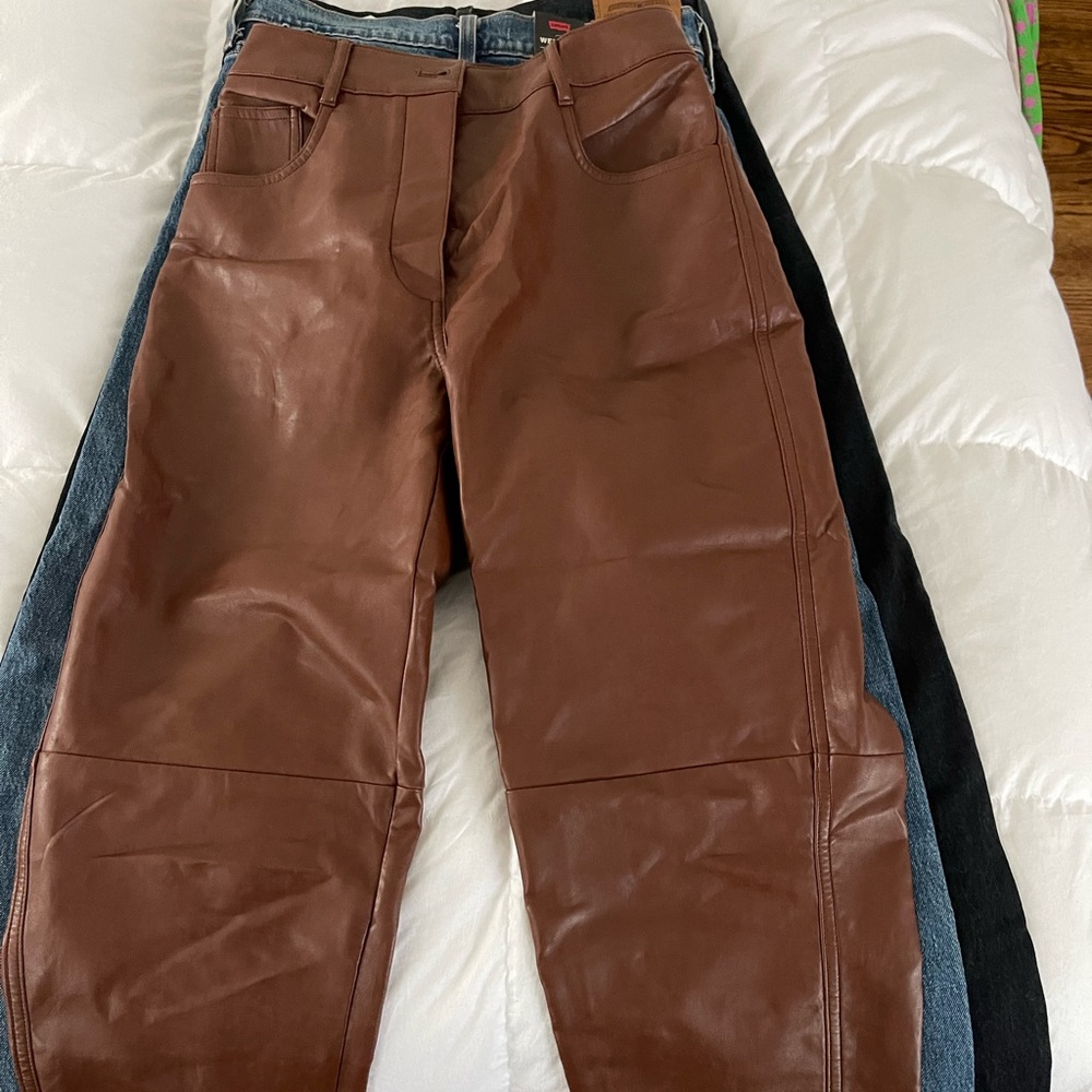 Wilfred aritzia leather pant in brown.
